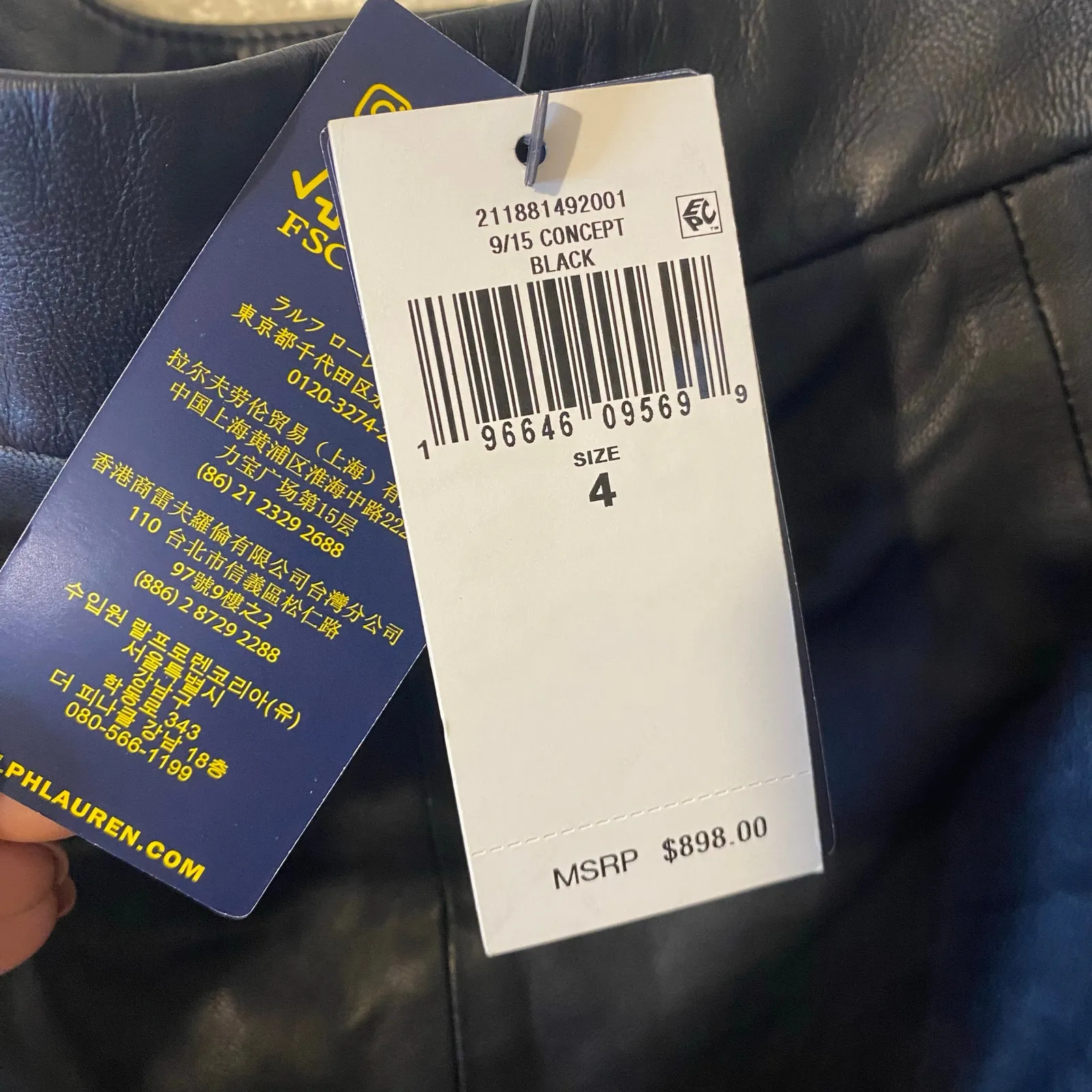 NEW Polo Ralph Lauren Black 100% Lambs Leather Asymmetric Midi Skirt Size 4 NWT - Image 4