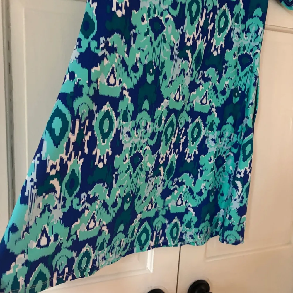 All For Color Abstract Bright Aqua Paisley Print Sun Protection Dress Size Small - Image 11
