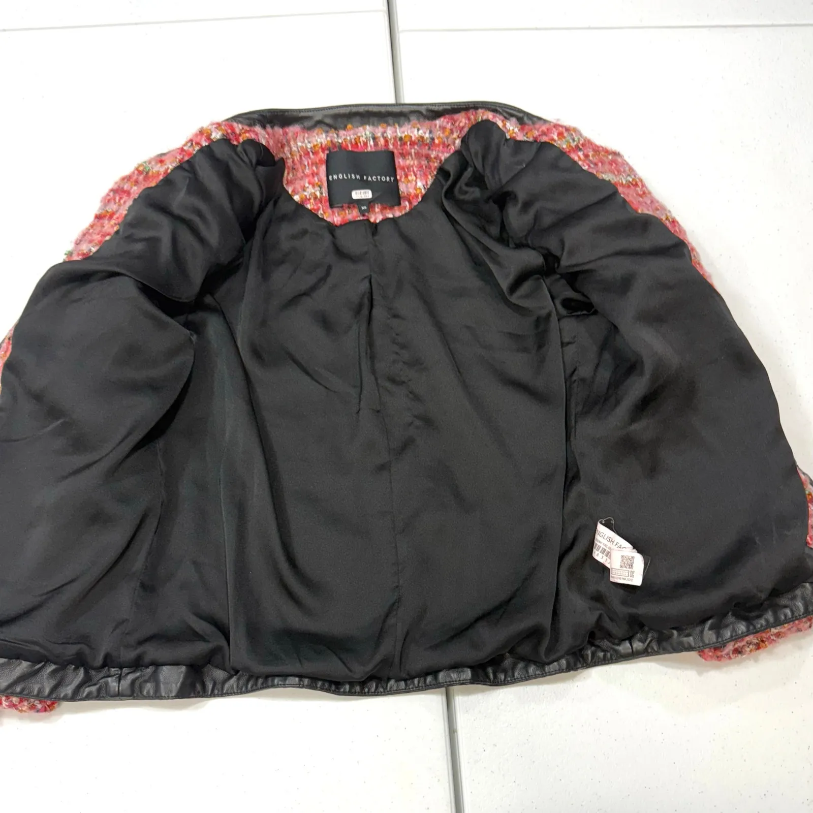 English Factory Faux Leather Trim Tweed Jacket size XS - Image 5