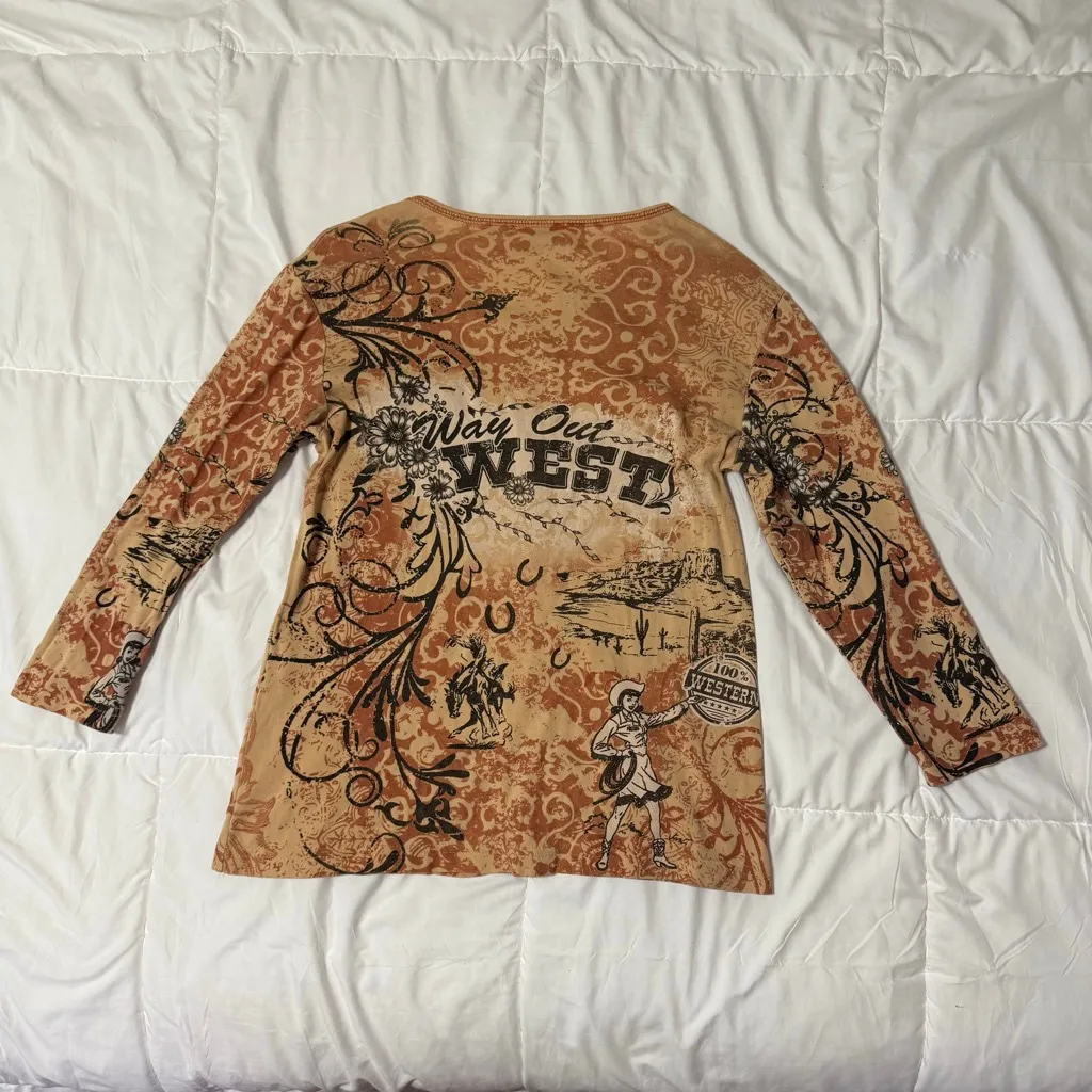 Western Cowgirl Rhinestone Top S Tan - Image 5