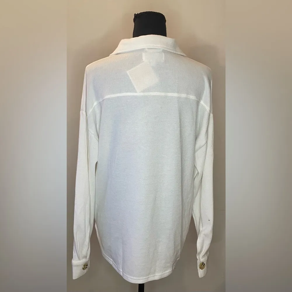 Hippie Rose- Juniors' Corduroy-trim Sherpa Button-up Shacket‎ In Winter White S - Image 4