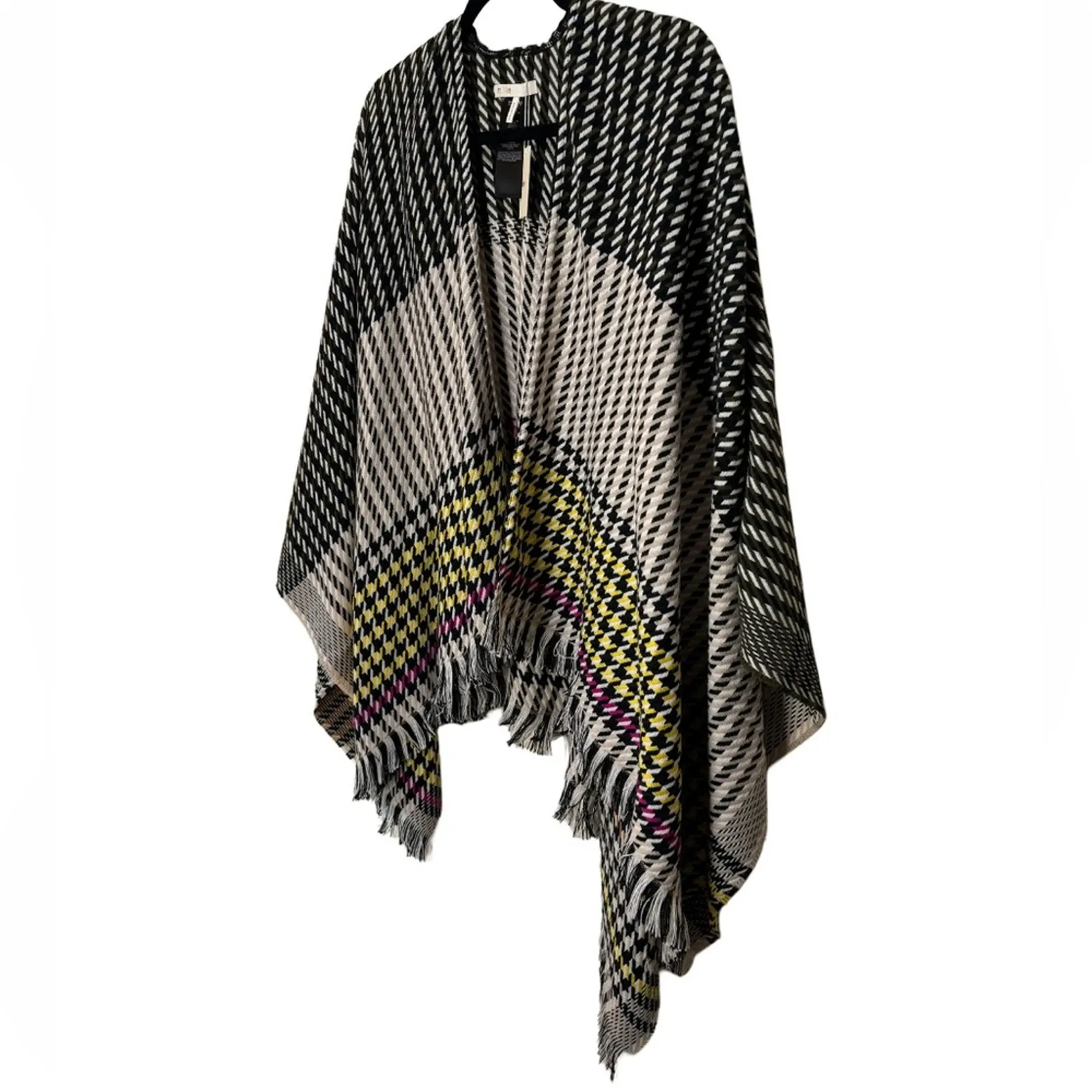 MAJE Emilie Houndstooth Print Cape Shawl Wrap OS - Image 4