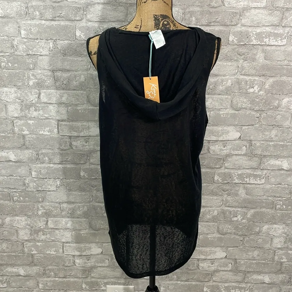 Kona Sol Black Swim Vneck Hooded Sheer Coverup - Image 5