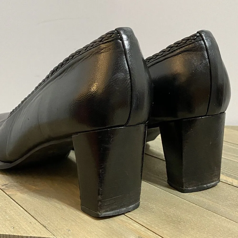 Stuart Weitzman Heels Womens Sz 9.5 AA Black Leather Block Heel Pumps Y2K - Image 10