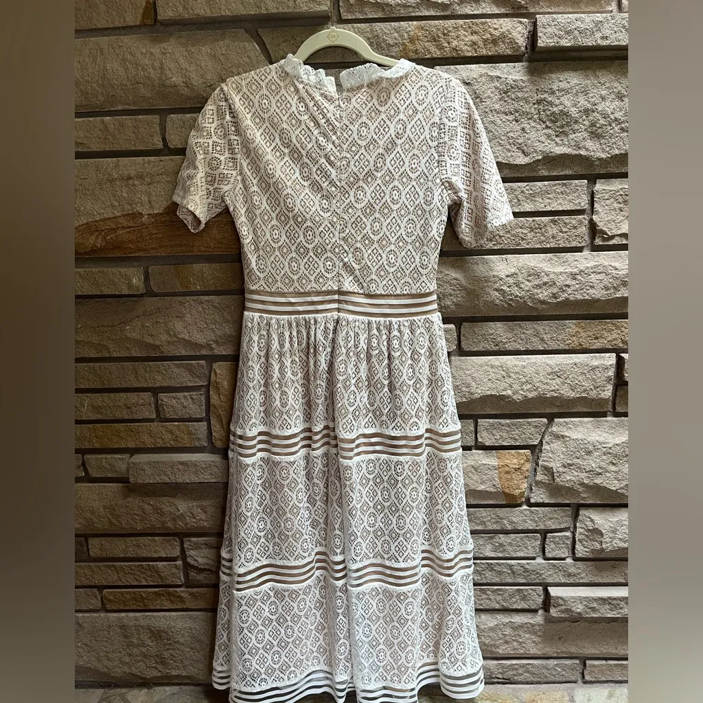 Baltic Born Windsor Lace Tiered Midi Dress Ivory Nude Size XS Cottagecore - Image 5