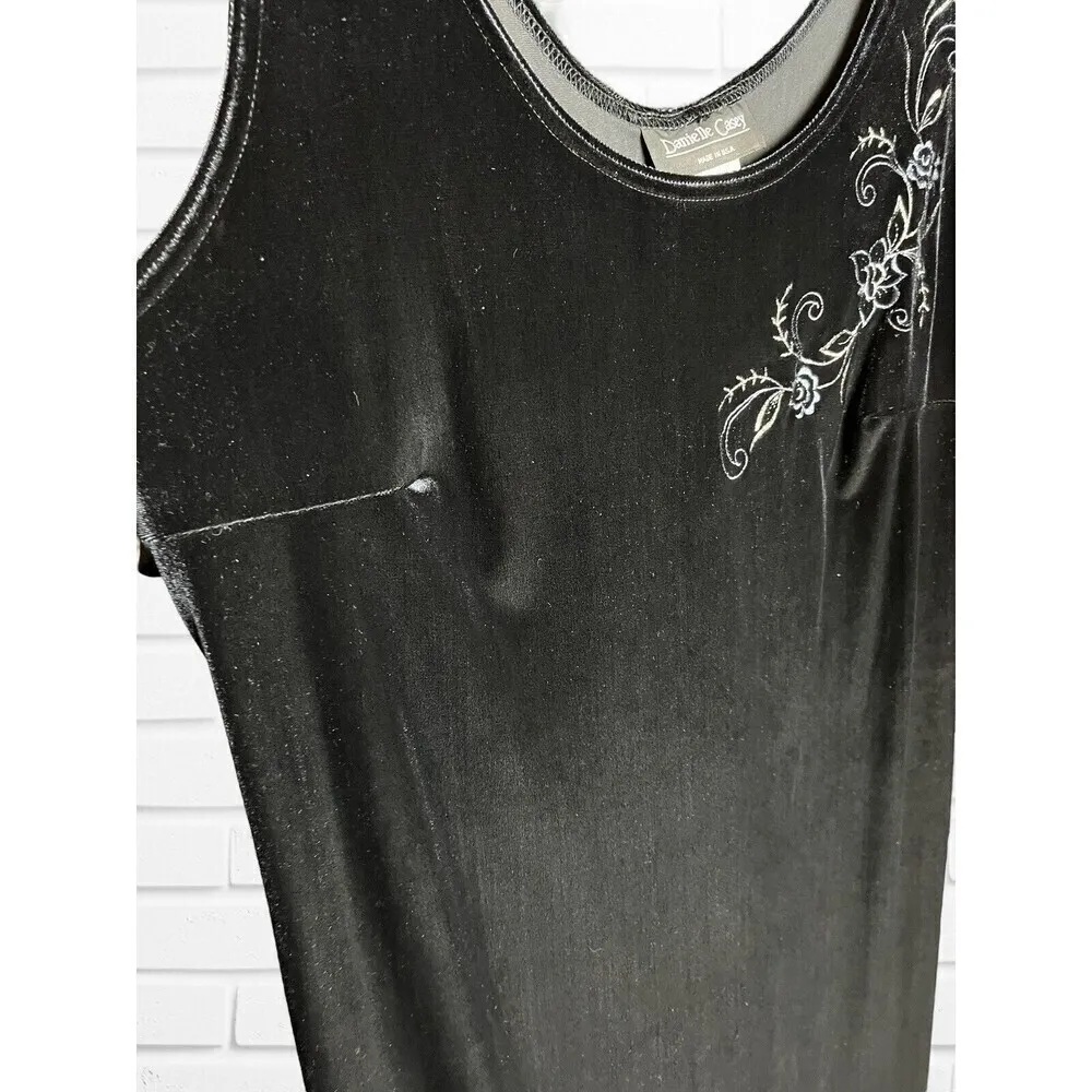 Vtg Danielle Casey Sears Women's Size 16W‎ Dress Velour Floral USA Gothic 90s Black - Image 3