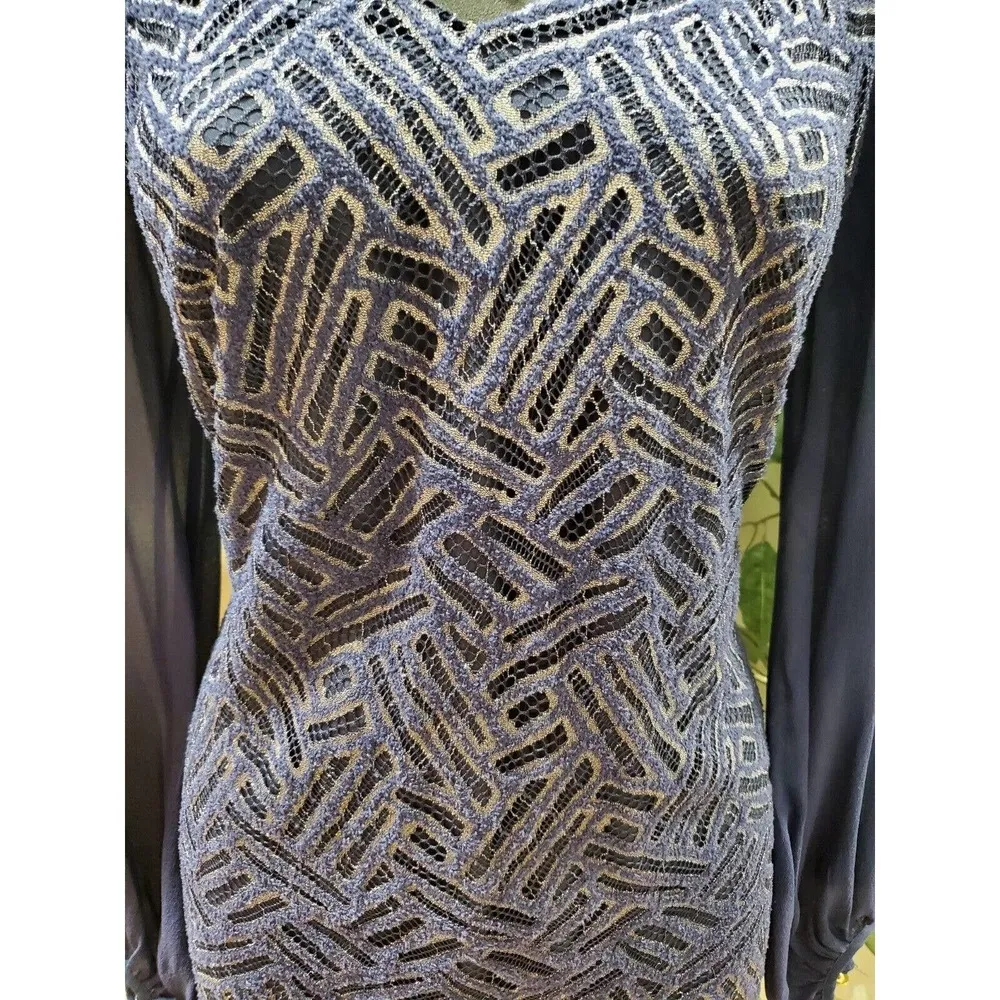 Lilly Pulitzer Women's Blue Nylon V-Neck Long Sleeve Knee Length Dress Size 0 - Image 3