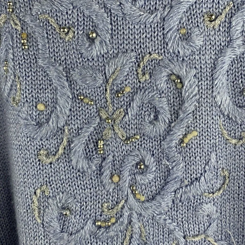 Vintage Sz M Sweater Jaclyn Smith Beaded Metallic Mock Neck Long Sleeve Women’s - Image 3