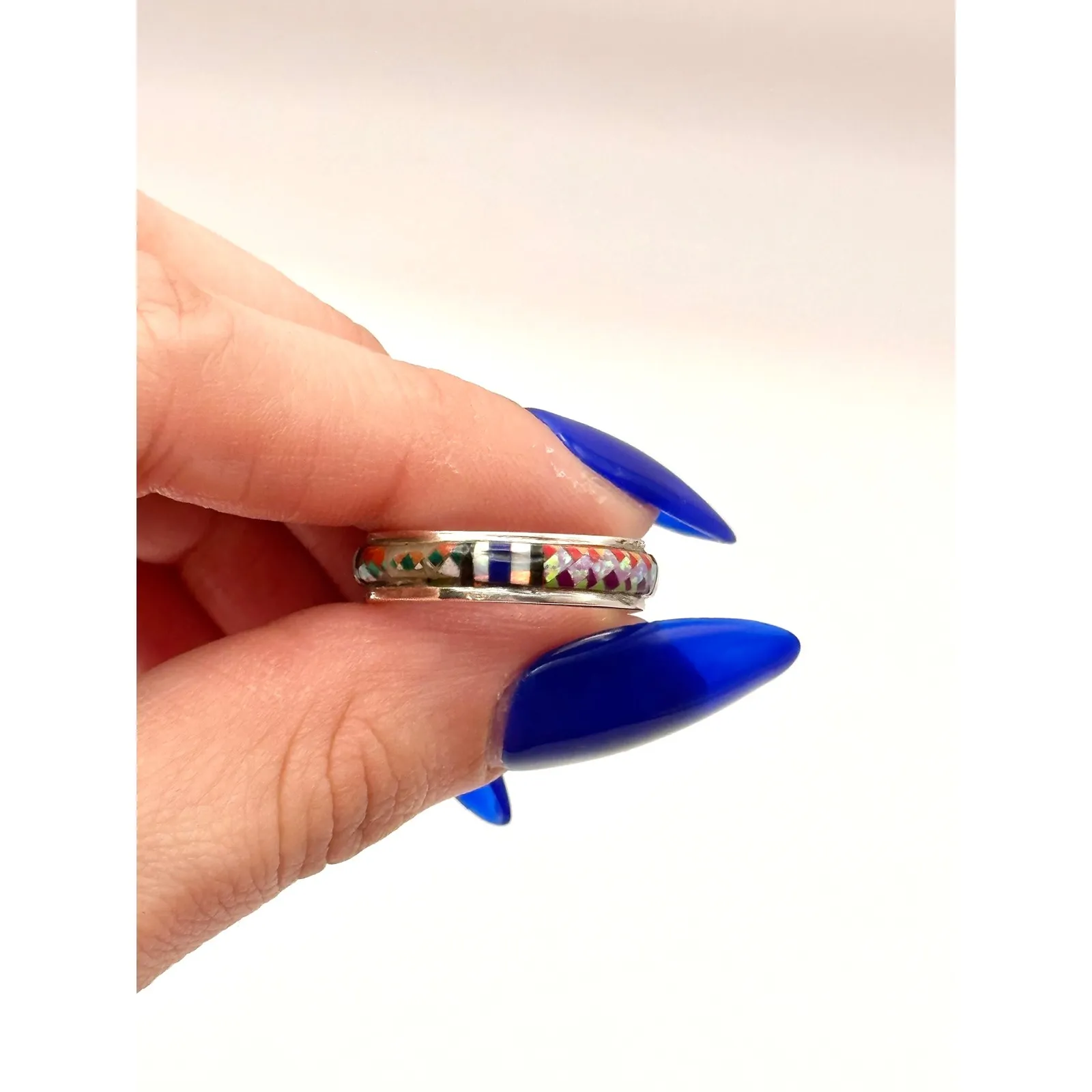 Native American Micro Inlay Sterling Silver Ring Size 8 - Image 4