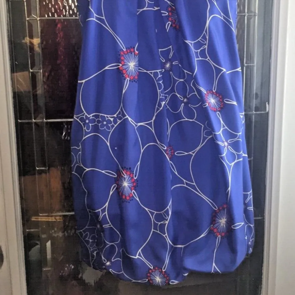 Tibi Royal Blue w red floral 100% Silk Dress Bubble Hem Spaghetti straps sz 6 - Image 3