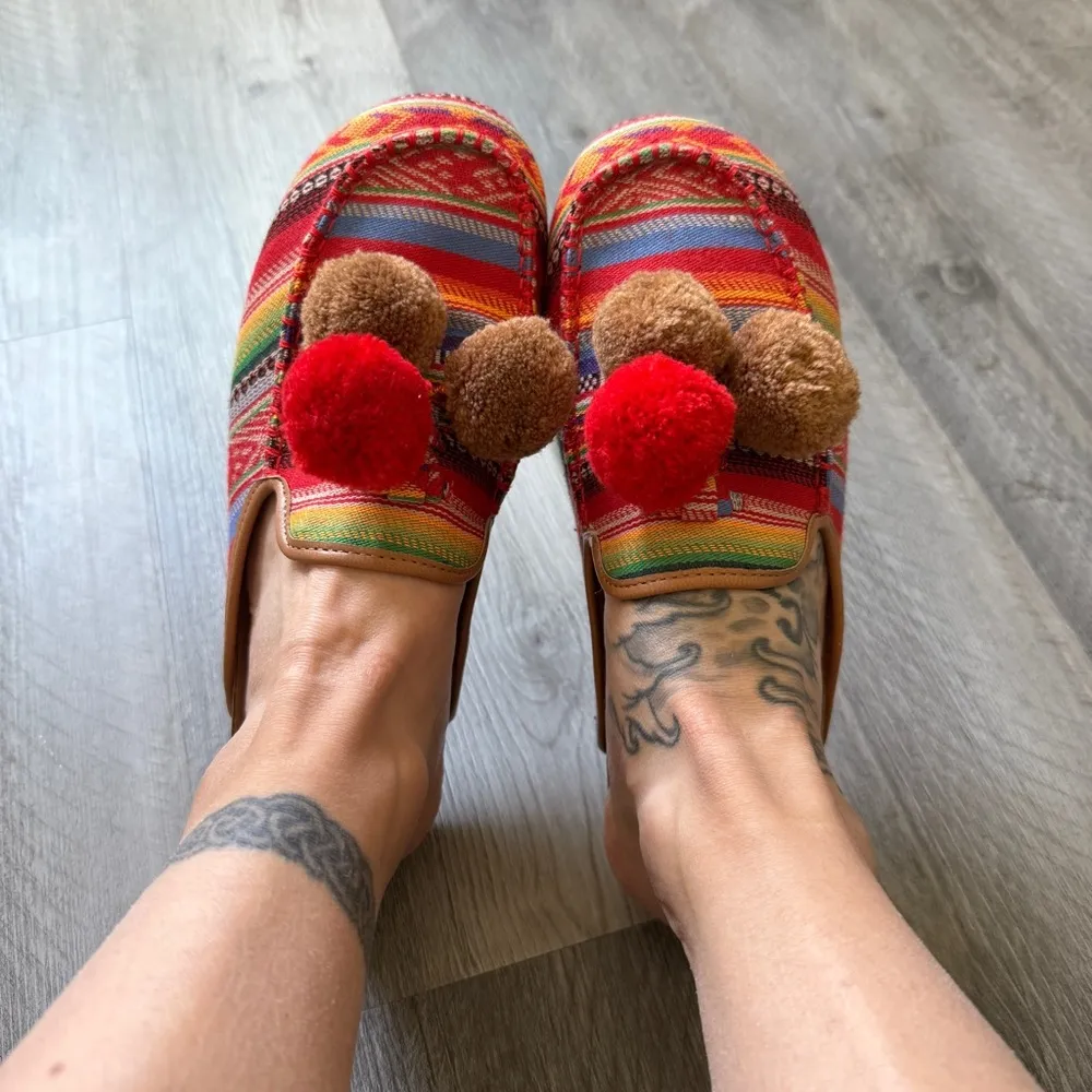 Gianni Bini Slides Southwestern Pom Pom Slip On Mules Shoes - Image 3