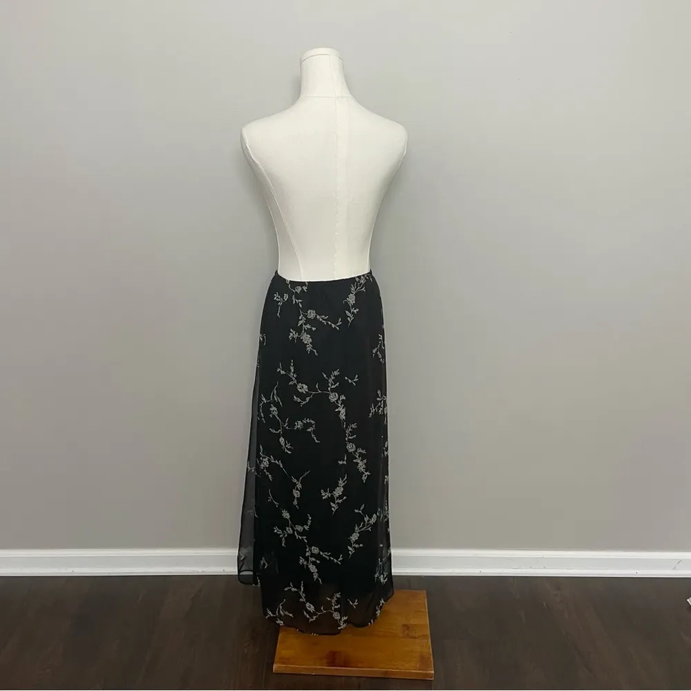 Vintage Maxi Skirt Asian Floral Dark Fairy Grunge Whimsigoth Black Sheer 90s Y2K Gray Size 14 - Image 7