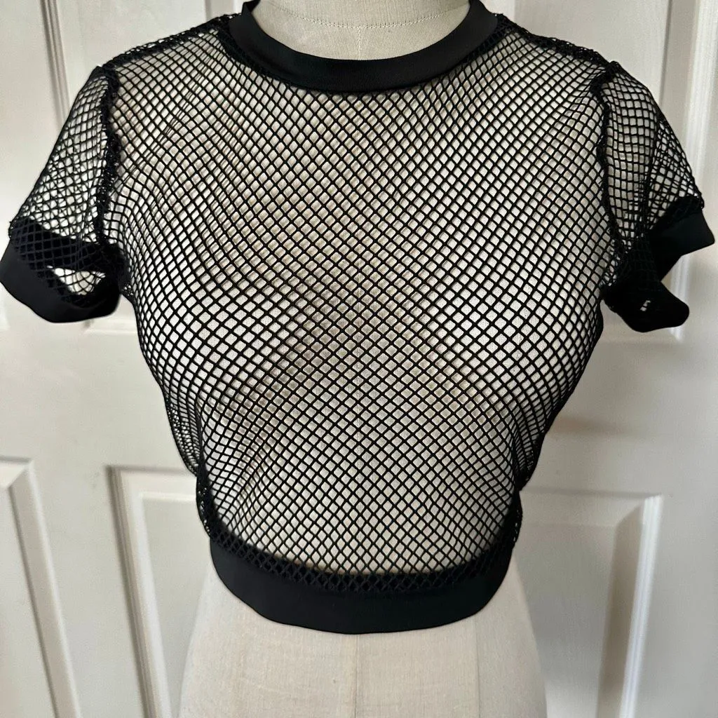 Avidlove Black Fishnet Mesh Crop Top Short Sleeve – Size M Size M - Image 2