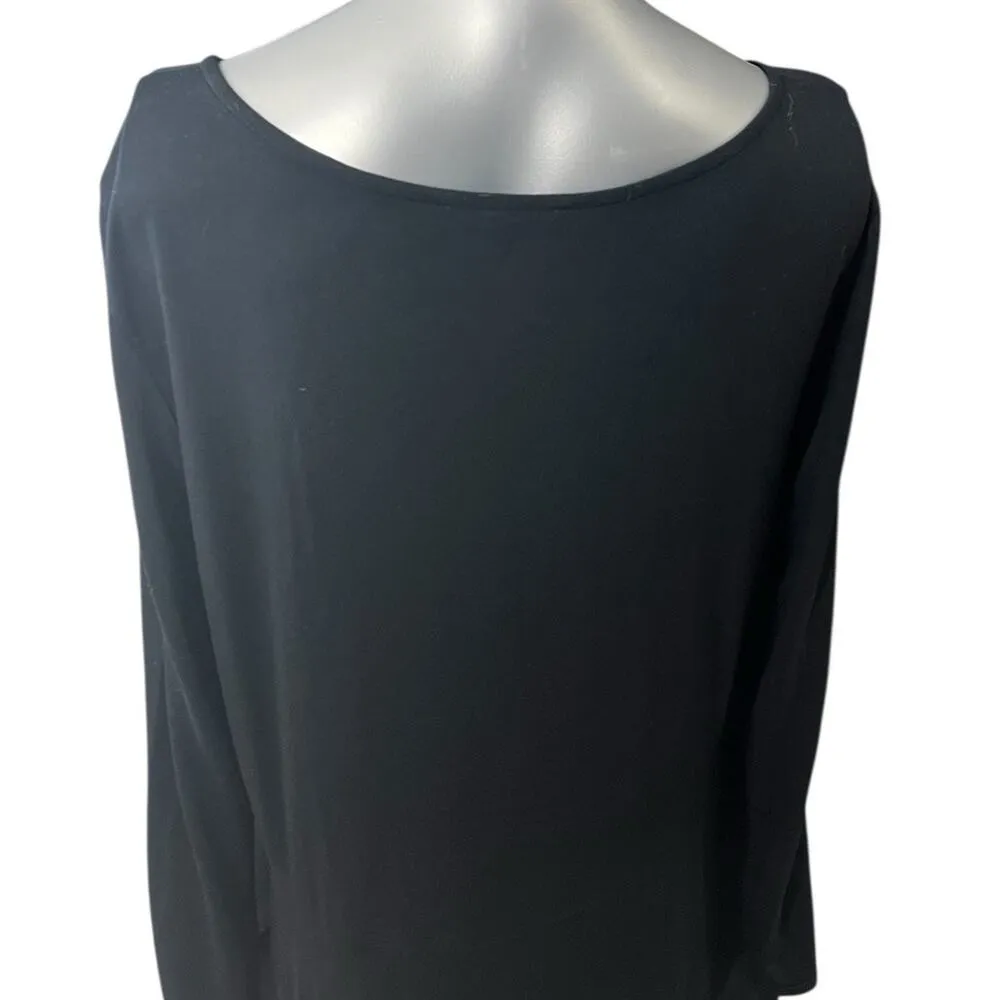 Eileen Fisher Black Scoop Neck Long Sleeve Splits Tunic Large Dress Quiet Luxury - Image 5
