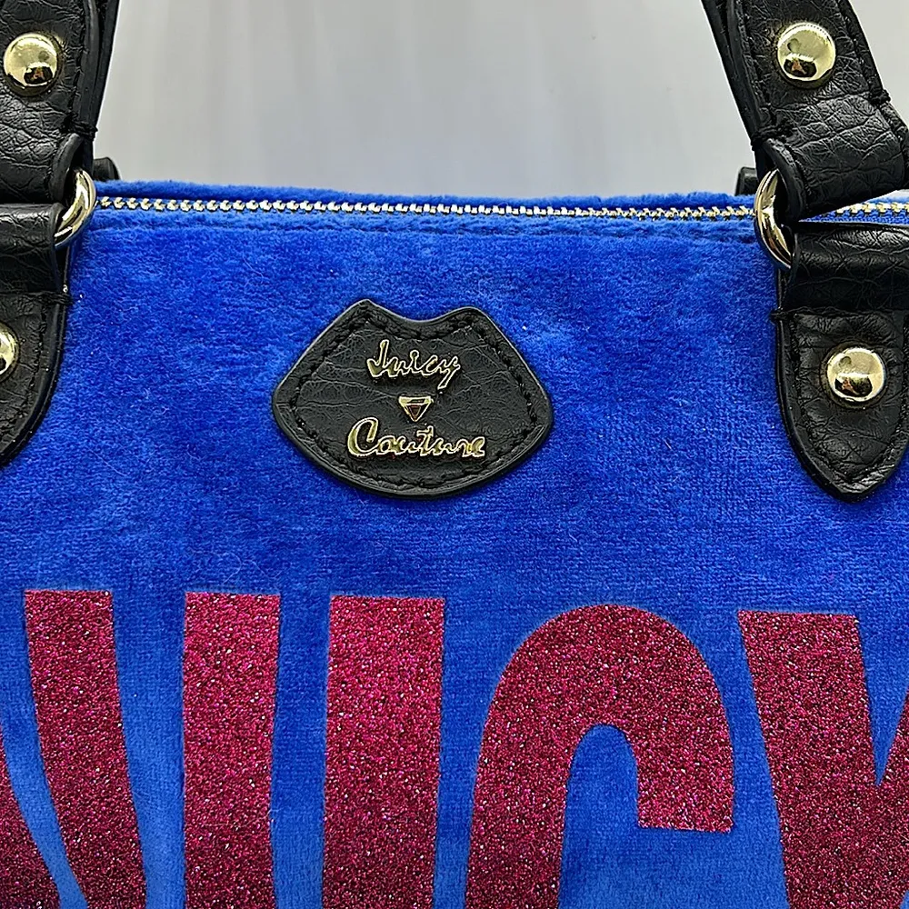Juicy Couture Y2K Vintage Blue/Pink Glitter Velvet Tote Handbag Purse 👛 👛 - Image 3