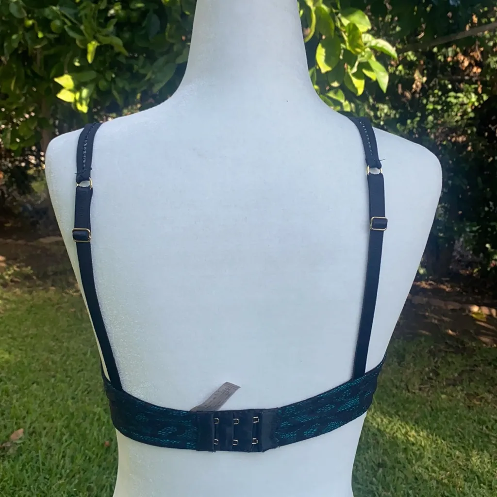 Victoria's Secret Very Sexy Plunge Bra Turquoise Black Animal Print Lace 34D - Image 5