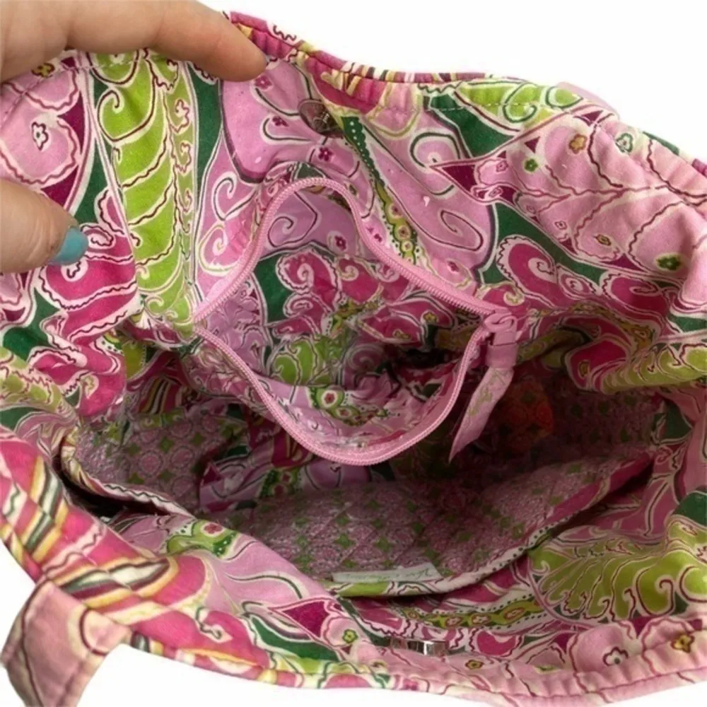 Vera Bradley Pink Green Paisley Floral Quilted Shoulder Bag Tote Purse OS - Image 8
