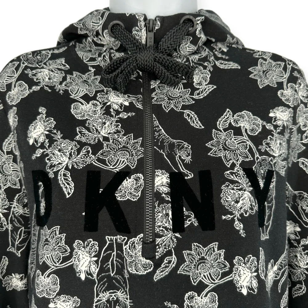 DKNY Sport | Small | Women's Sumatra Tiger and Flower Print Half-Zip Hoodie - Image 4