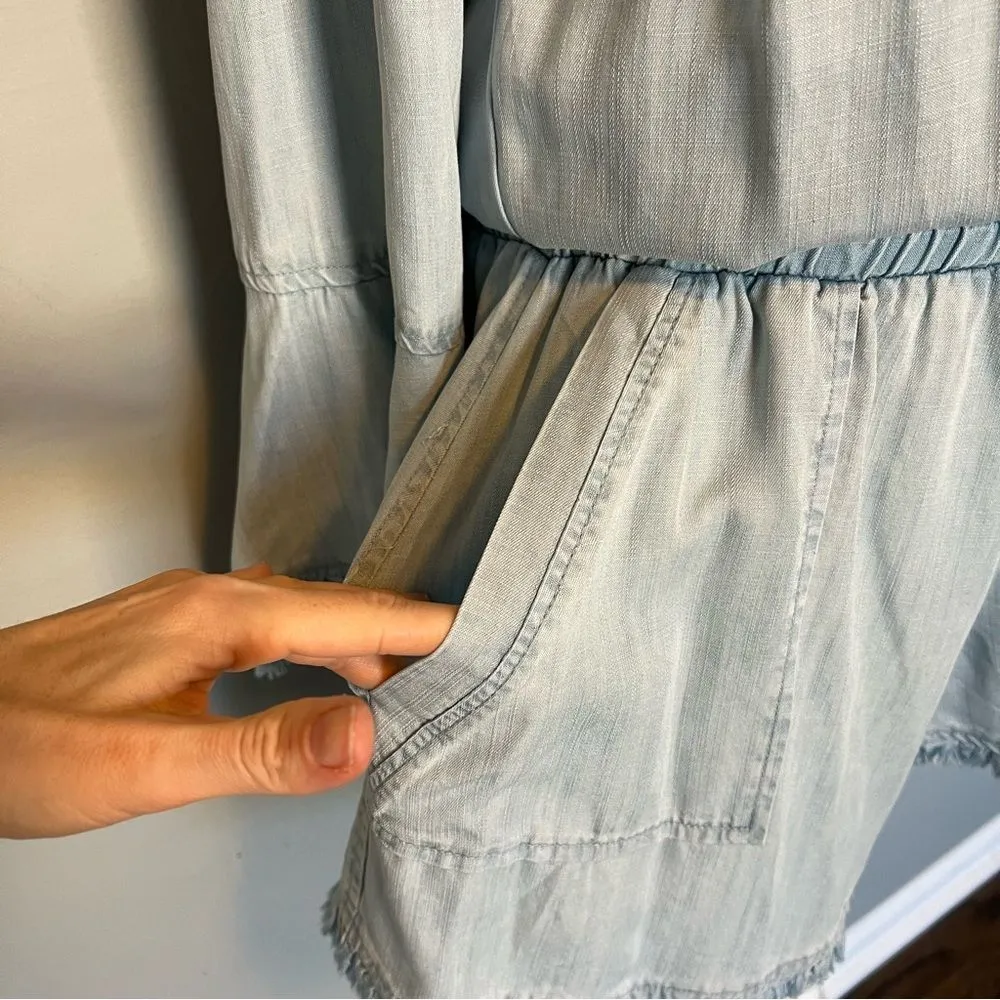 Ramy Brook Esie Chambray Romper Size XS Long Bell Sleeves Off the Shoulder - Image 7