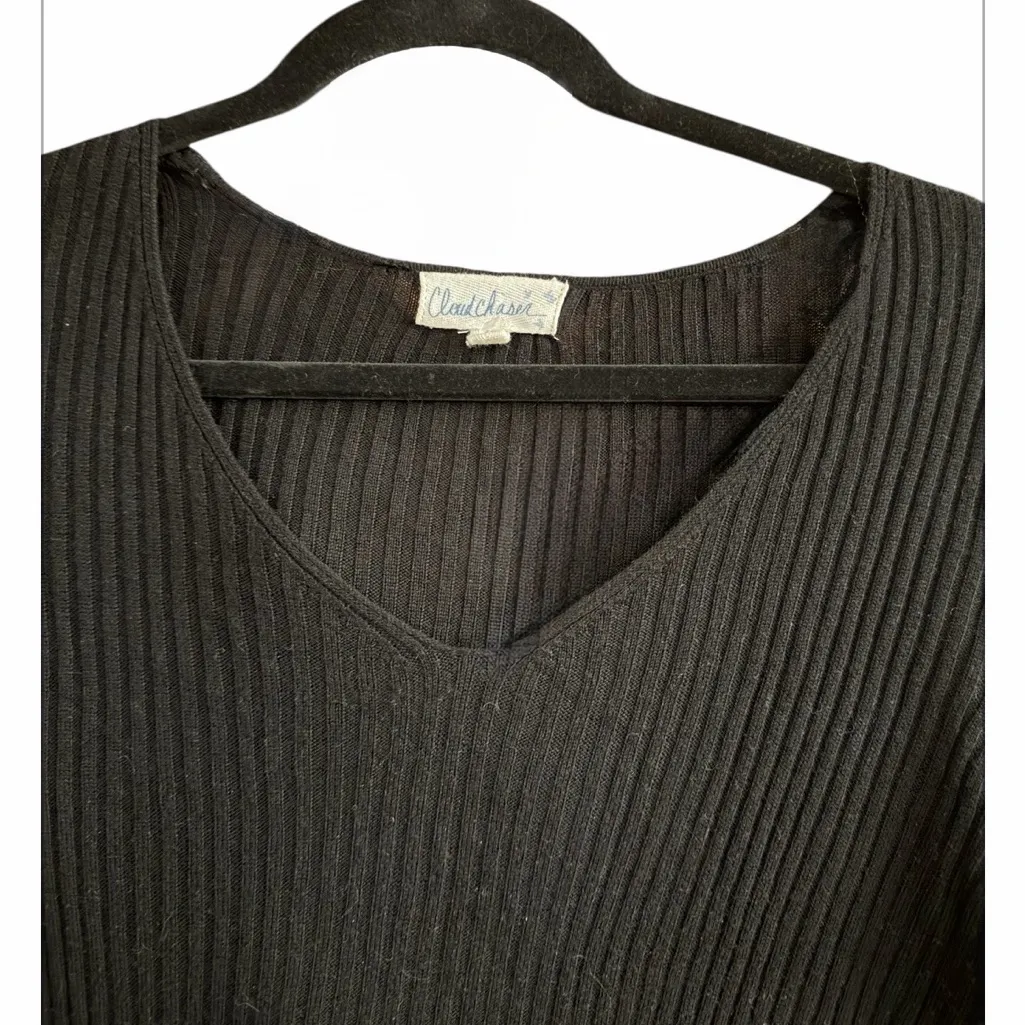 Cloud Chaser  Black Ribbed V-Neck Long Sleeve Top NWOT - Image 3