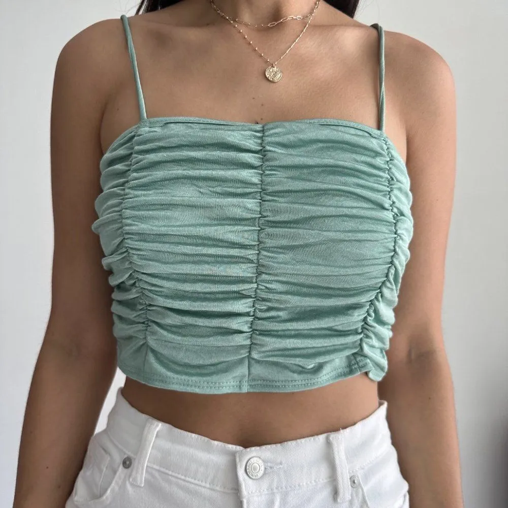 Mint blue ruched cami crop top‎ - Image 3