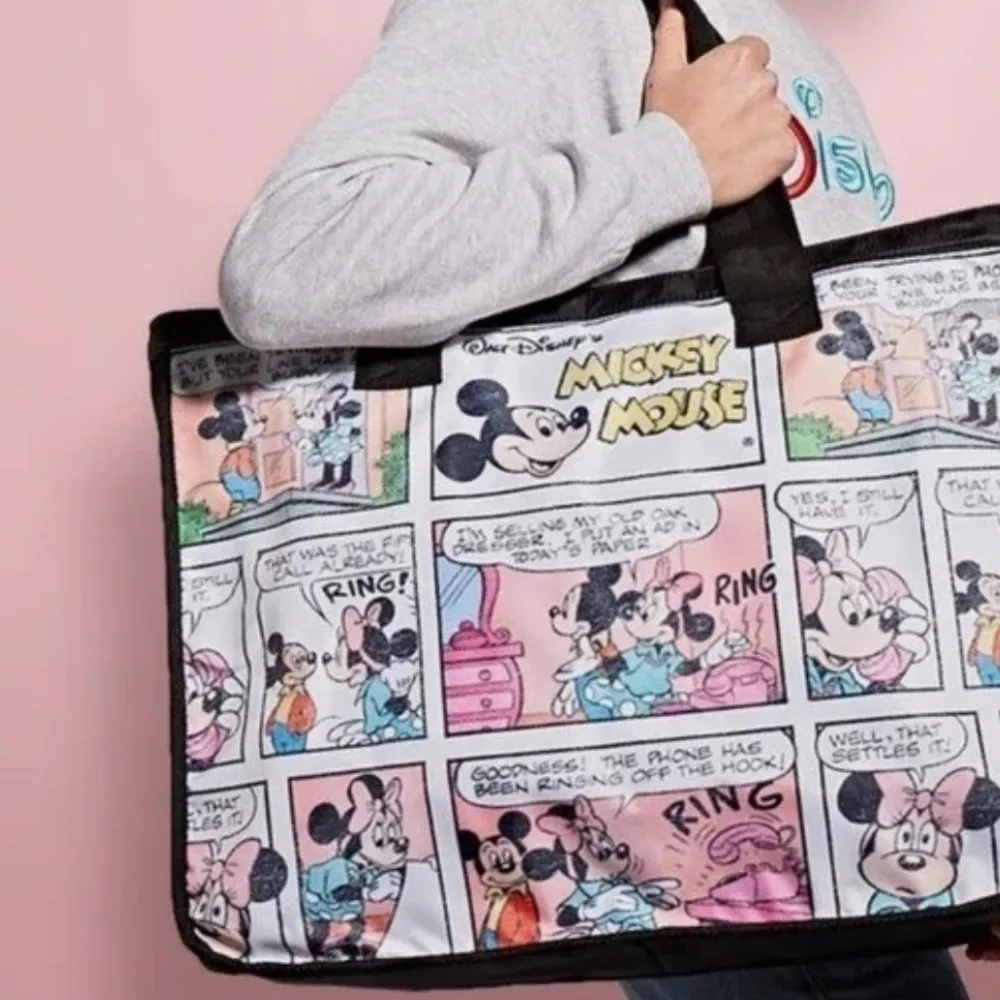 Disney Mickey Minnie Mouse Comic Strip Zipper Tote Travel Overnight Large Bag - Image 3