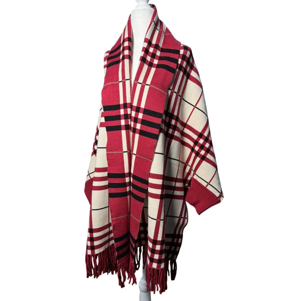 NEW Colleen Lopez Womens Plaid Fringed Wrap Shawl XL Red Black Cozy Chic Cape Size undefined - Image 4