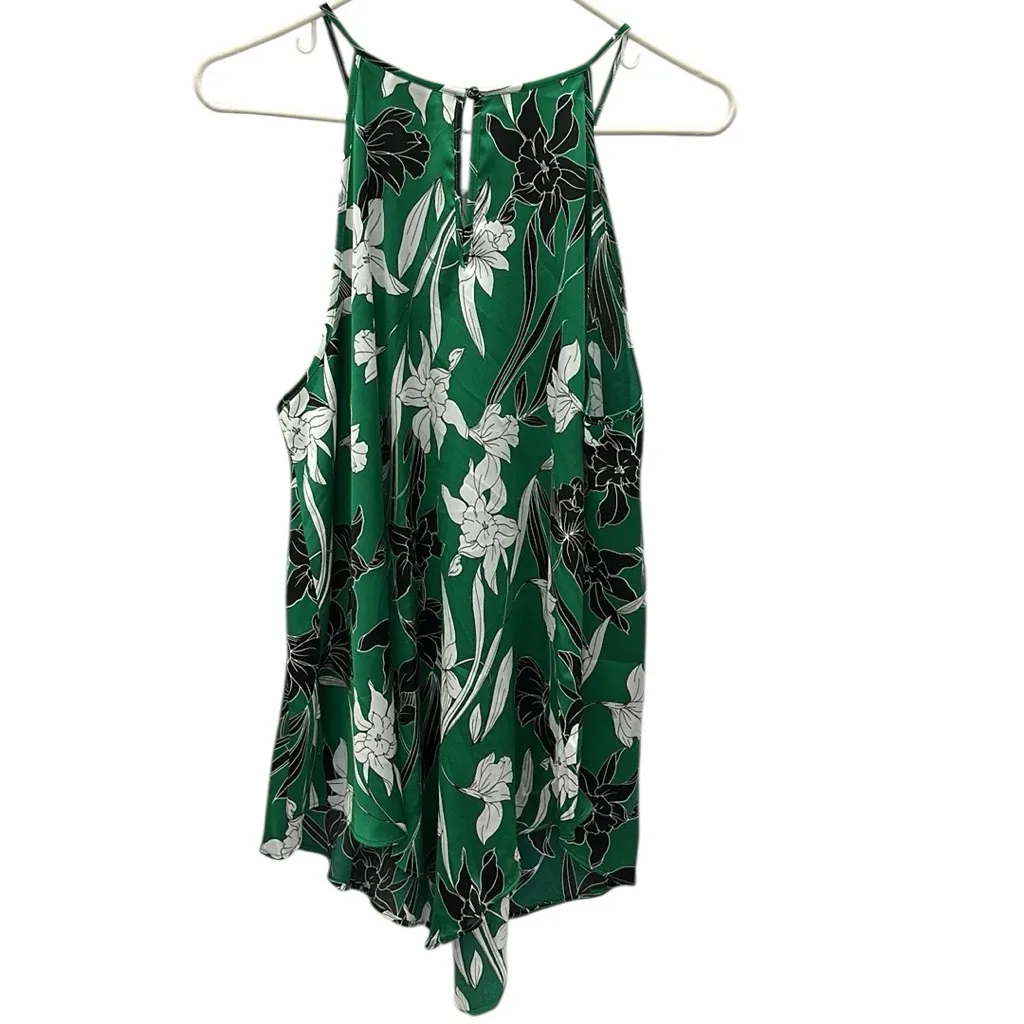 Worthington Green Floral Asymmetrical Sleeveless Satin Tunic Tank Top Blouse L - Image 7