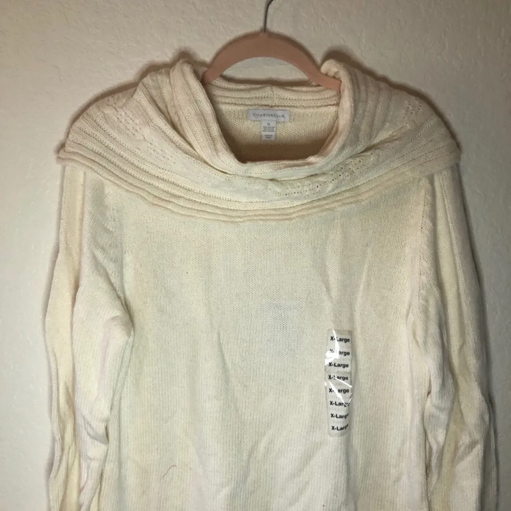 Charter Club Sweater Cream Relaxed Cowl Neck Knit Sz XL NWT Cozy Neutral - Image 3