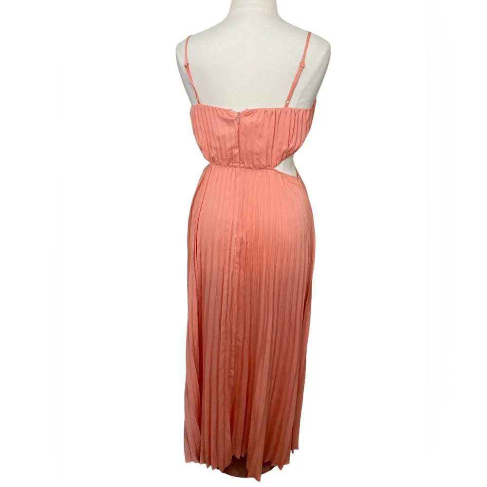 Coral Pleated Cutout Maxi Dress - Image 4