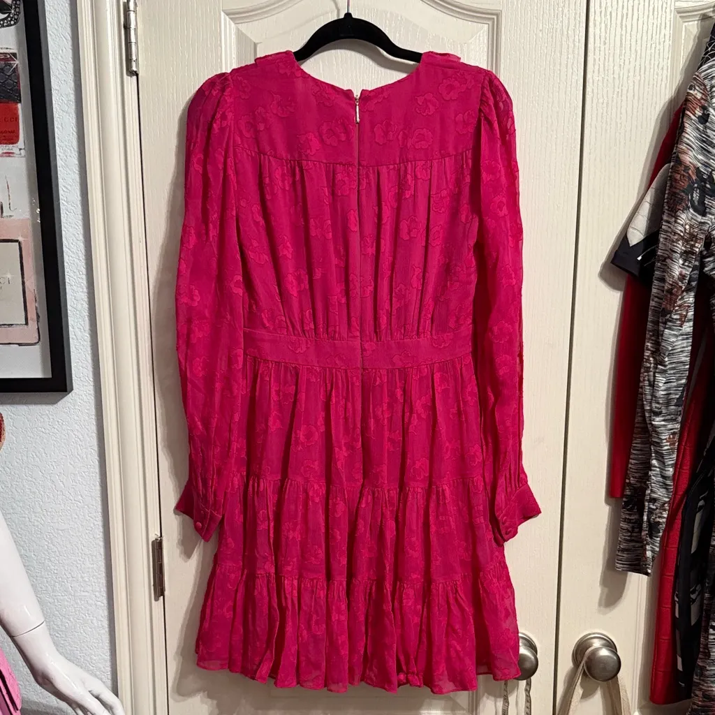💙 NWT Kate Spade Floral Clip Chiffon Mini Dress in Bright Magenta - Image 3