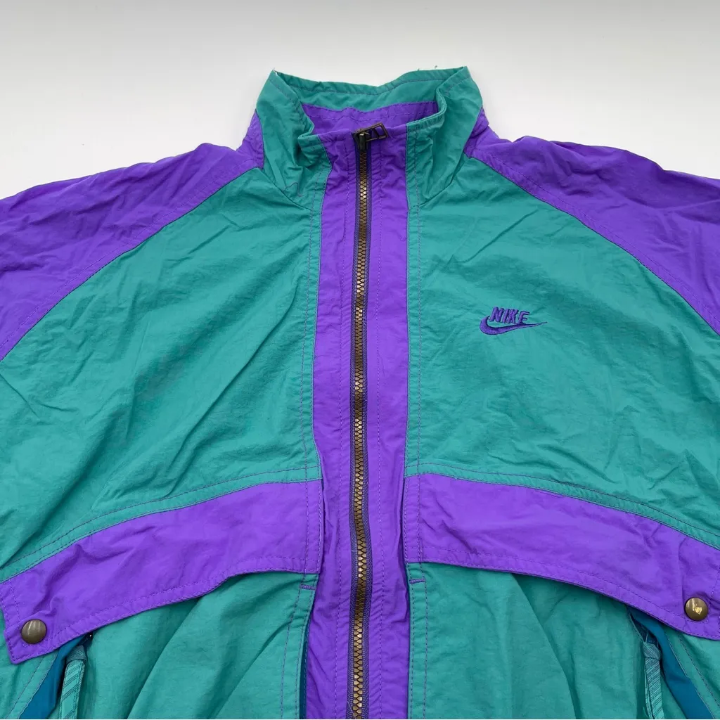 Vintage Nike Jacket Women’s Sz Small Teal Purple Windbreaker Full Zip Retro 90s - Image 8