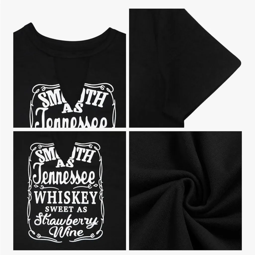 Zeagoo Smooth As Tennessee Whiskey Keyhole Sexy VNeck Country Music Graphic Tee - Image 2