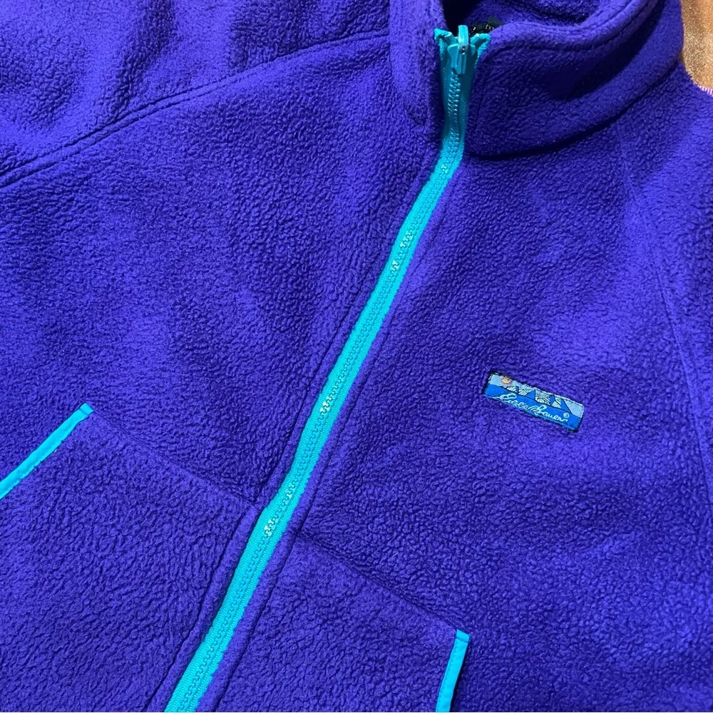 Vintage Eddie Bauer Fleece Jacket Full Zip Thick Purple Teal size small - Image 6