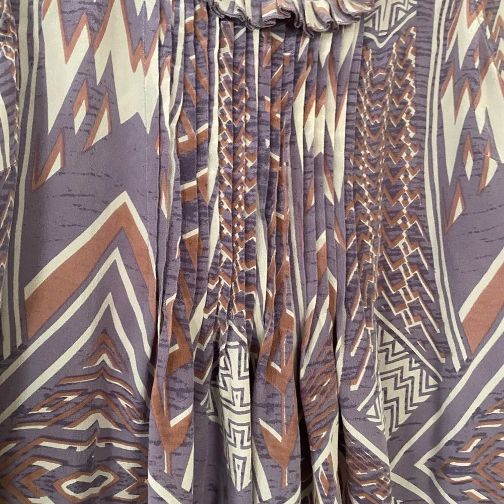 Anthropologie Edme Estylle Patterned Silk Blouse Geometric Aztec Print Size 10 - Image 8