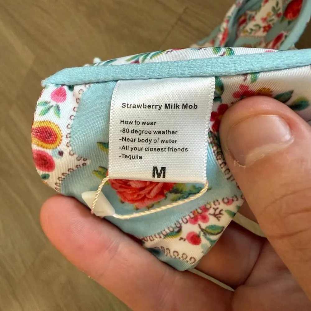 NEW Strawberry Milk Mob Bikini Top Size Medium Color Blue White Red - Image 4