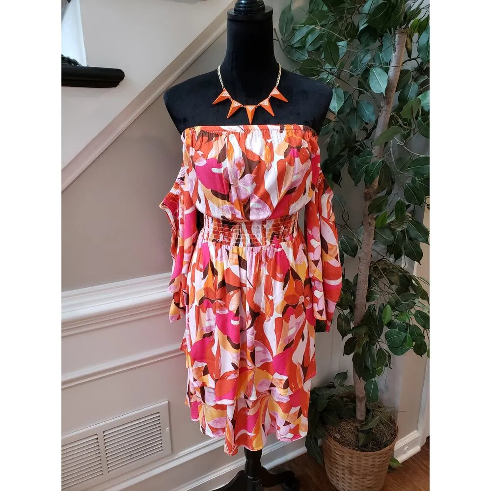 Forever 21 Fit & Flare Dress Women 0X Multi Pleated Off the Shoulder Bell Sleeve - Image 10