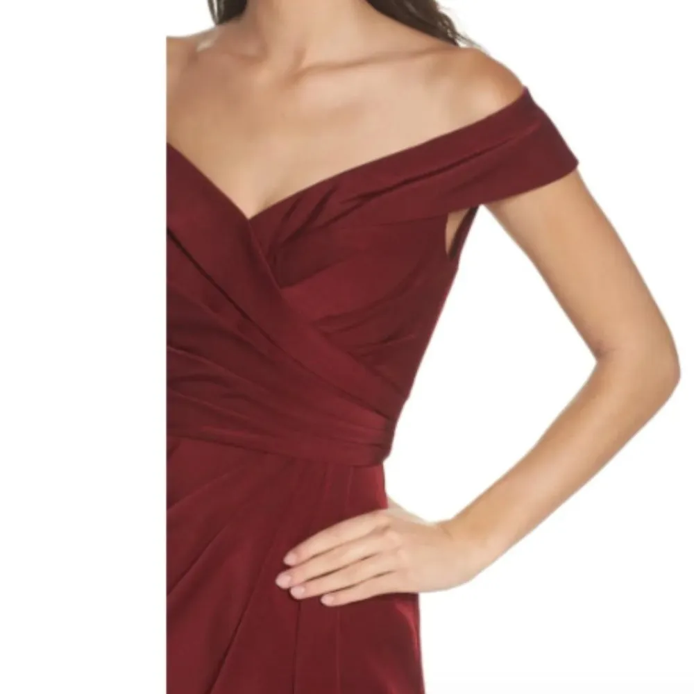 La Femme Surplice Off the Shoulder Column Gown - Image 2