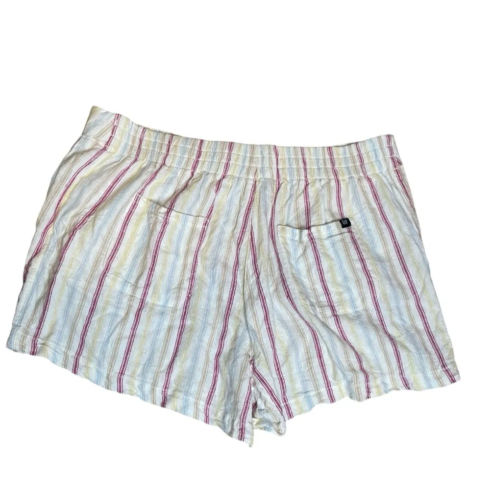 Gap‎ Linen Blend Shorts Womens XL Striped Yellow Pink Blue High Rise Beach Boho - Image 2