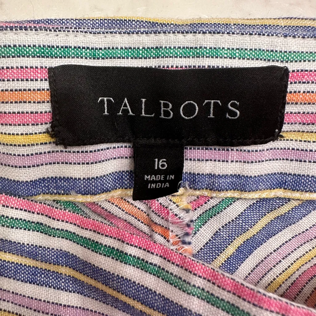 Talbots Striped Linen Blend A-line Midi Skirt Women’s Sz 16 Preppy - Image 6