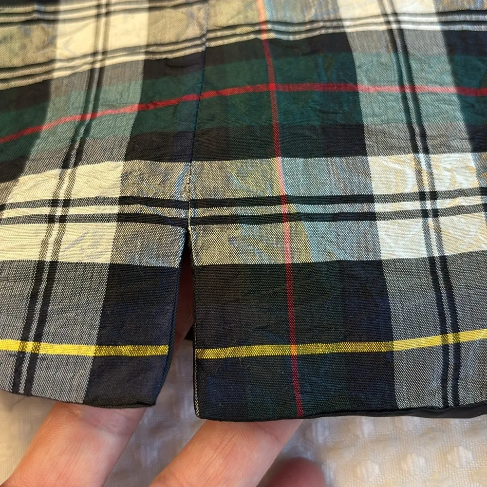 HALSTON BLOUSES Size MEDIUM Silk Plaid Vest Sleeveless Blouse Green Blue White - Image 4