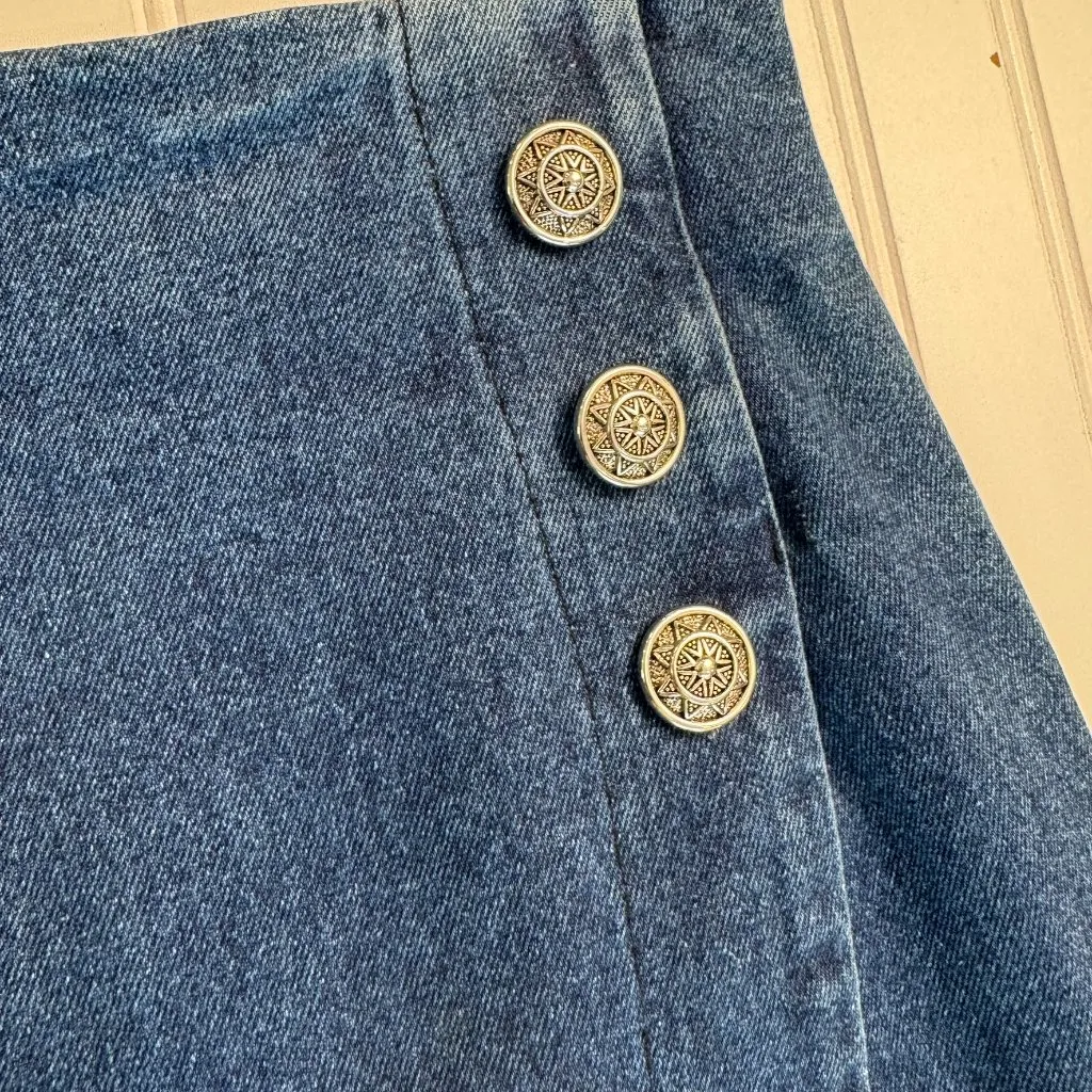 Vintage Apache Dark Wash Denim Wrap Skirt Made In USA H49 Blue - Image 2