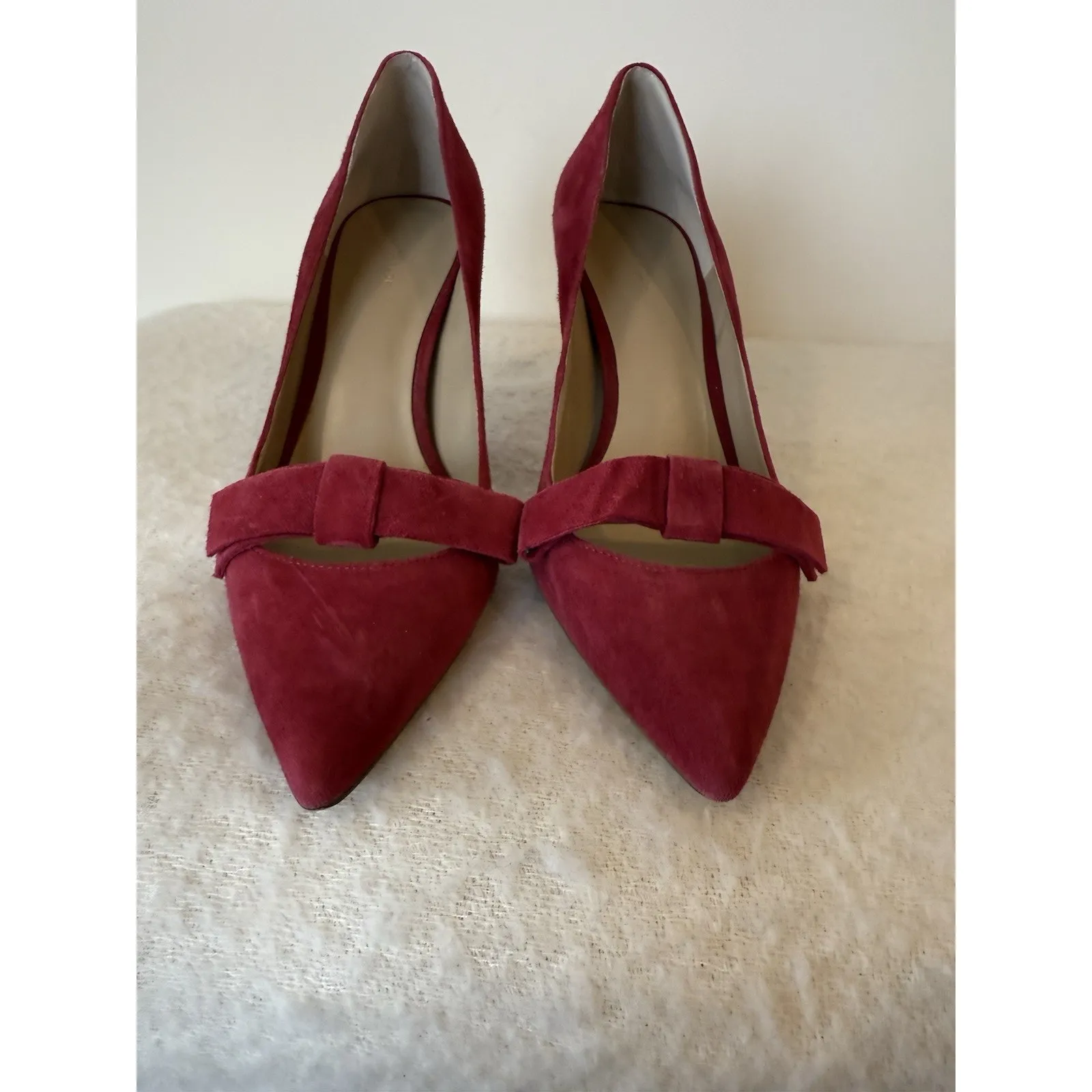 Ann Taylor Odette Wine Suede Bow Heels Shoes Fashion Blogger Work Pumps 9 Fairy - Image 2