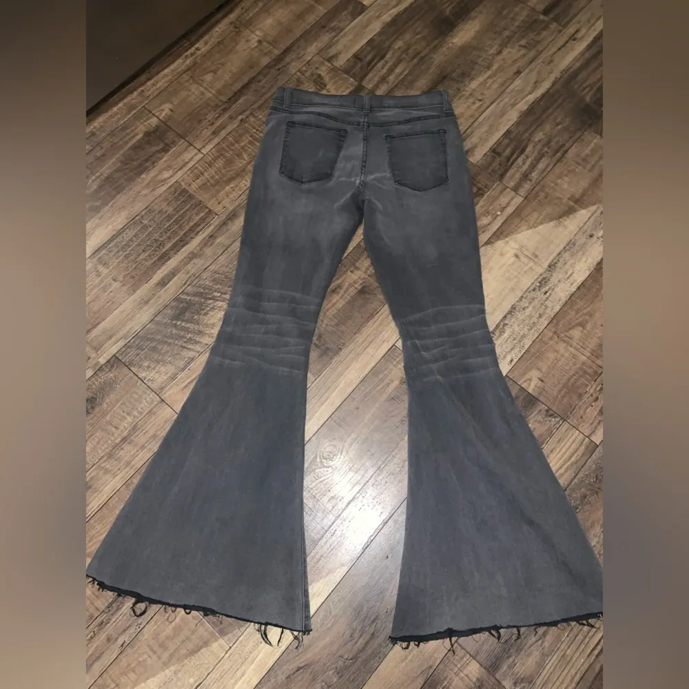 Free people wide leg bell bottom denim spring  grey black we the free boho jean - Image 5