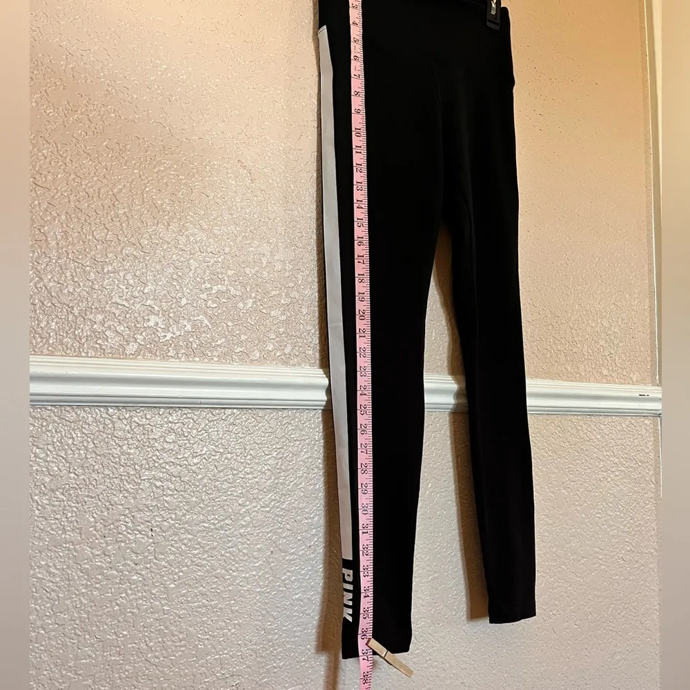 Victoria's Secret PINK Cotton High Waist Leggings Black White Stripe Medium - Image 7