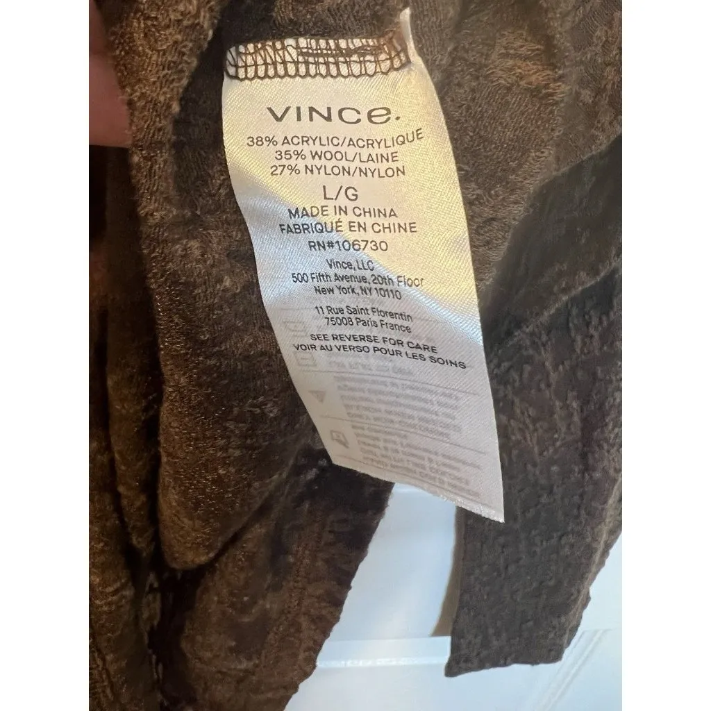 Vince Jacquard Crewneck Lace Top Large Brown Wool Blend Long Sleeve Fitted NWT - Image 7