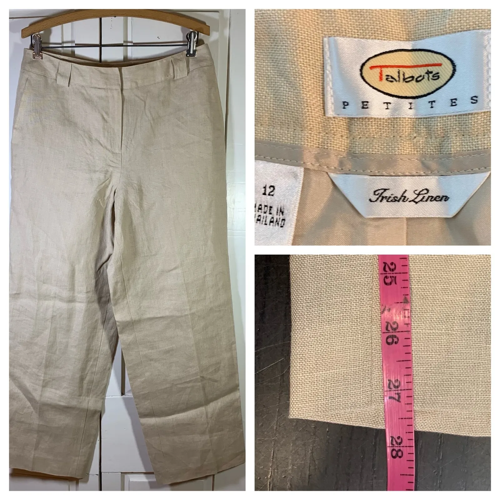 Talbots Petites Irish Linen Pants Beige Wide Leg Women Size 12 12P Church Office - Image 9