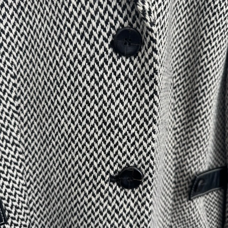 Talbots Black White Houndstooth Blazer Jacket Leather Trim Women's 16 Old Money - Image 5