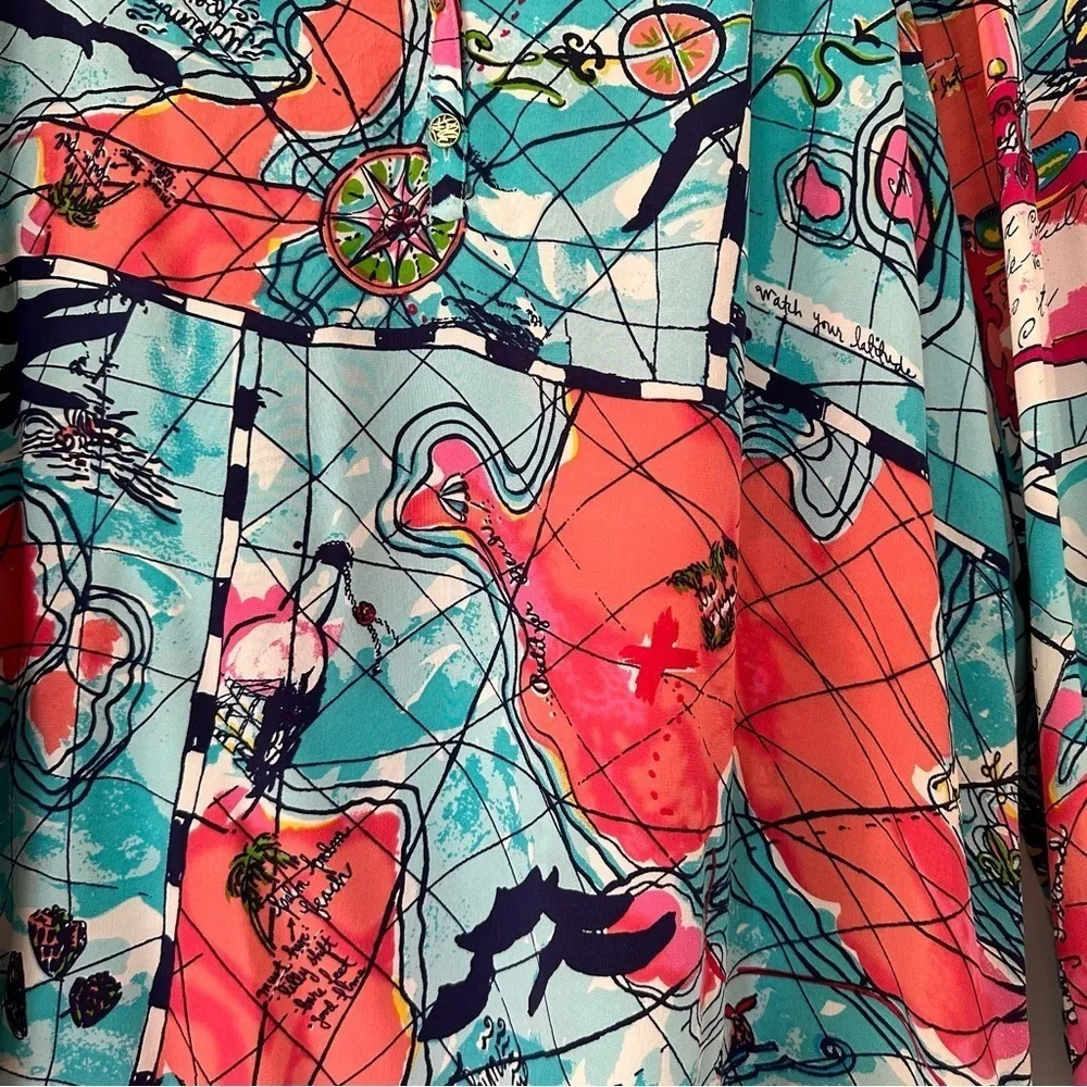 Lilly Pulitzer X Marks The Spot Map Print Elsa Silk Blouse - Image 2