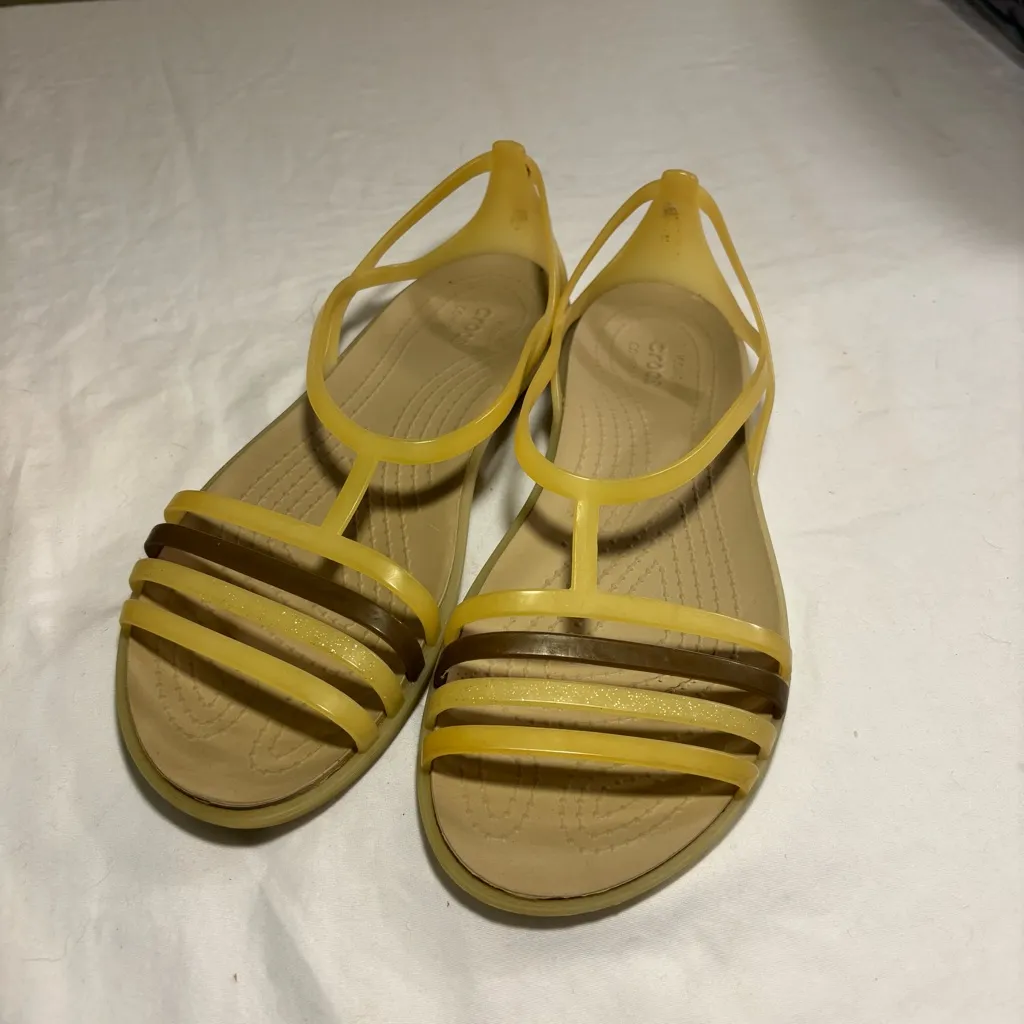 Crocs Sandals Women 8M Isabella Huarache Shoes Beige SlipOn Comfort Flats Straps - Image 3